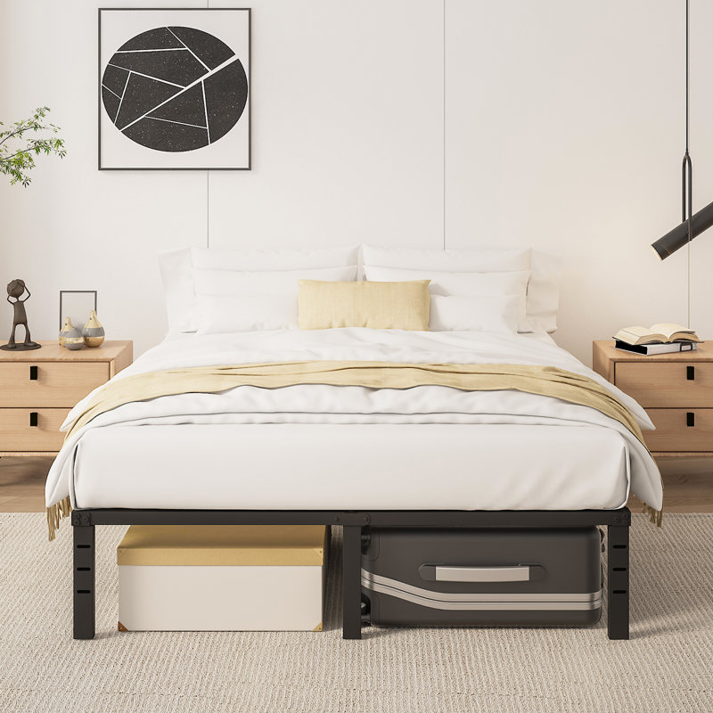 14" Metal Bed Frame, No Box Spring Needed, Slots for Headboard Attachment, No Noise, Full, 14"