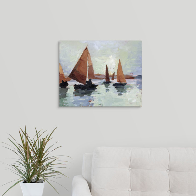 «Sunset Harbor I», peinture sur toile, Toile tendue, H 16 po x l 20 po x P 1,25 po