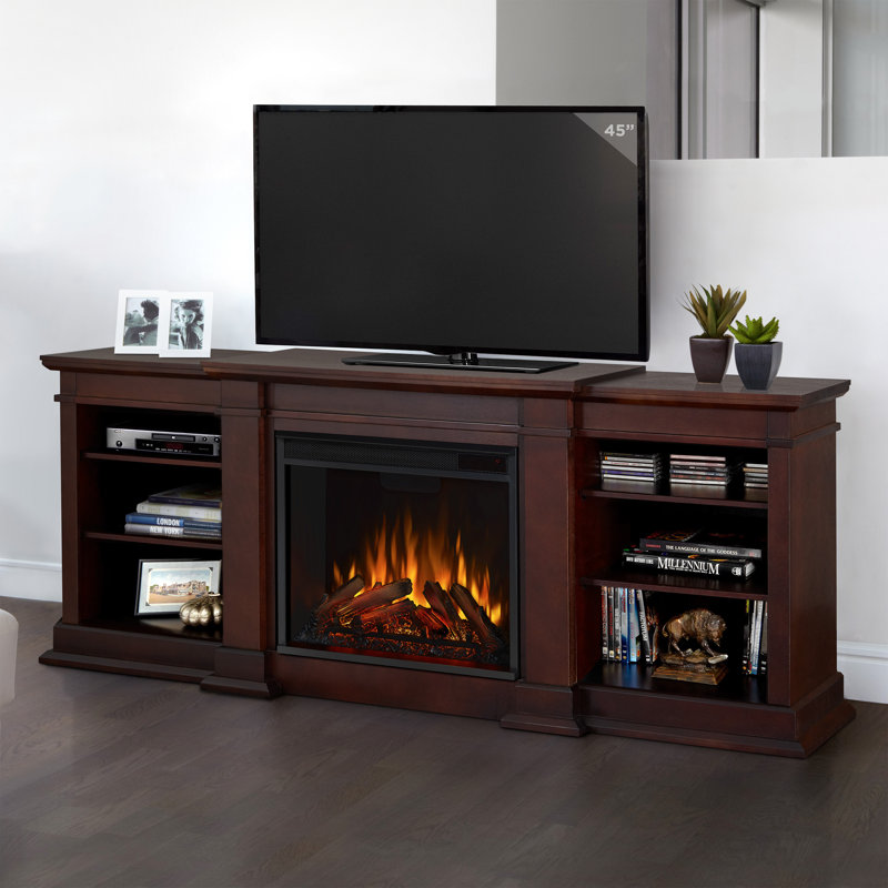 Fresno TV Stand with Fireplace, Dark Walnut