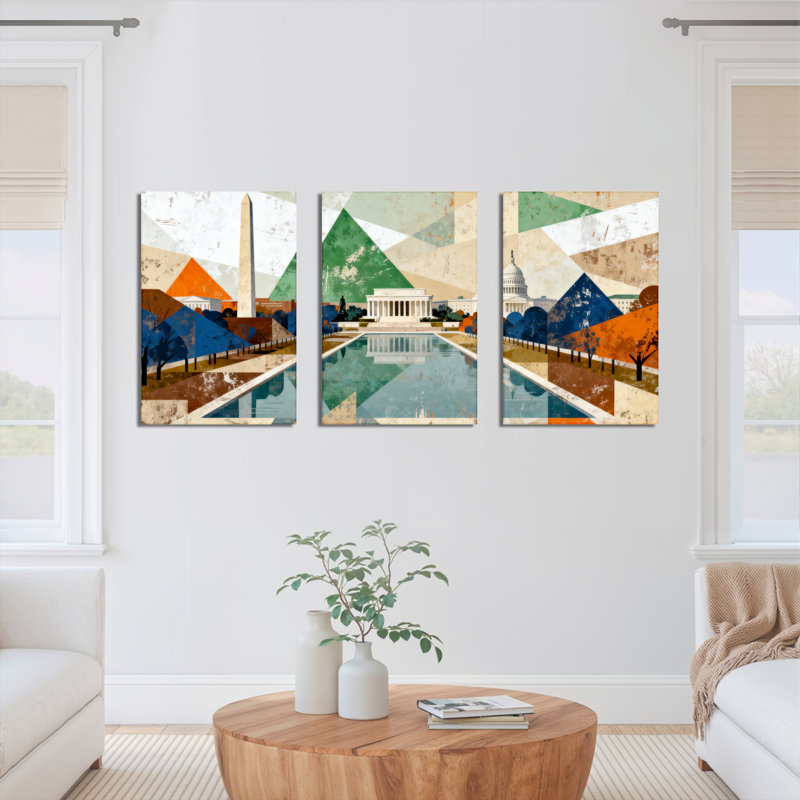 Motif géométrique de Washington DC, impression sur toile abstraite (ensemble de 3), H 18 po x l 36 po