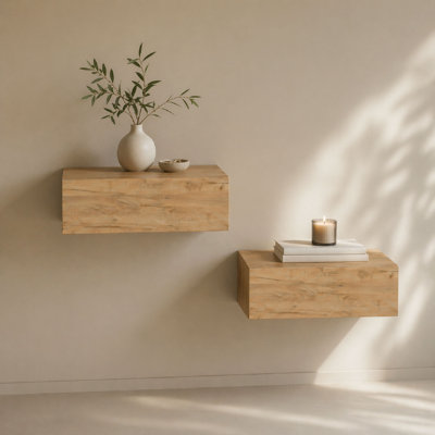 Tables de chevet flottantes en chêne naturel, ensemble de 2