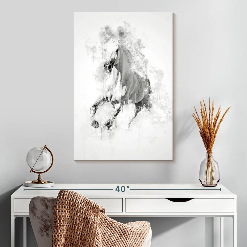 Cheval blanc Brampt noir et blanc, H 30 po x l 20 po