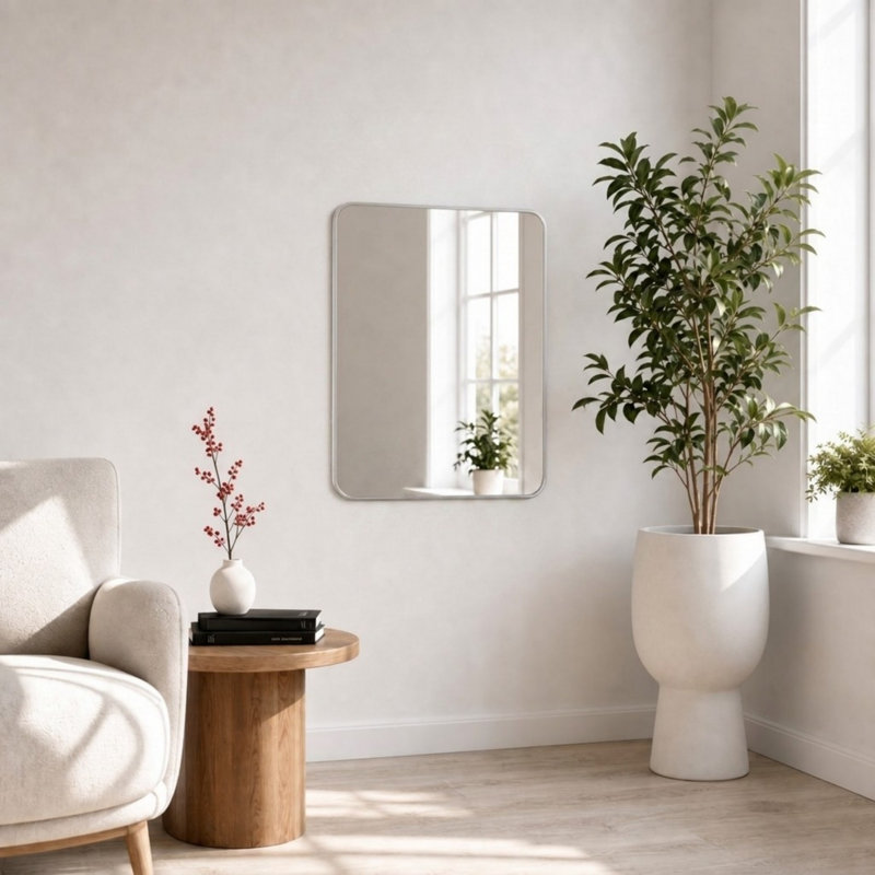 Miroir mural Mercedita, 36 po x 24 po, Argent, Aluminium/MDF