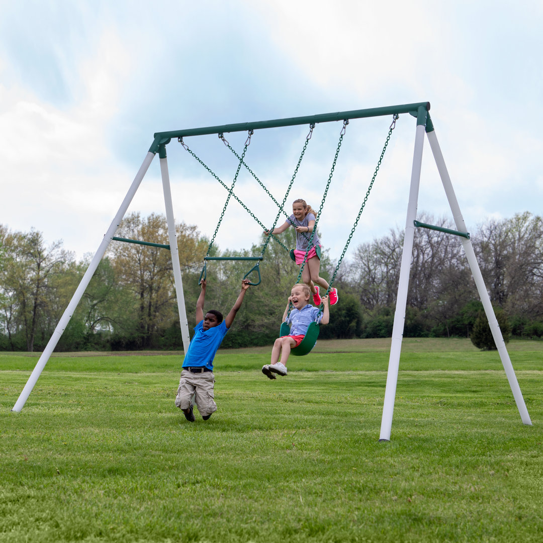 Backyard Discovery Big Brutus Galvanized Steel A-Frame Swing Set with Two Belt Swings and One Trapeze Bar Backyard Discovery