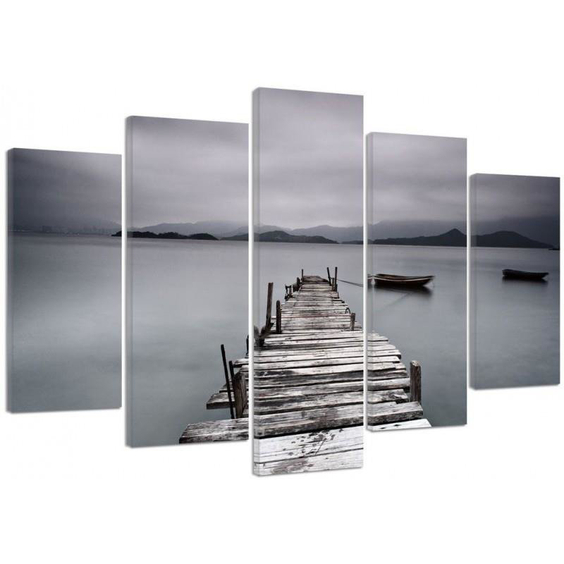 Pier Lake Landscape - 5 Piece No Frame Print on Canvas, 100cm H x 150cm W