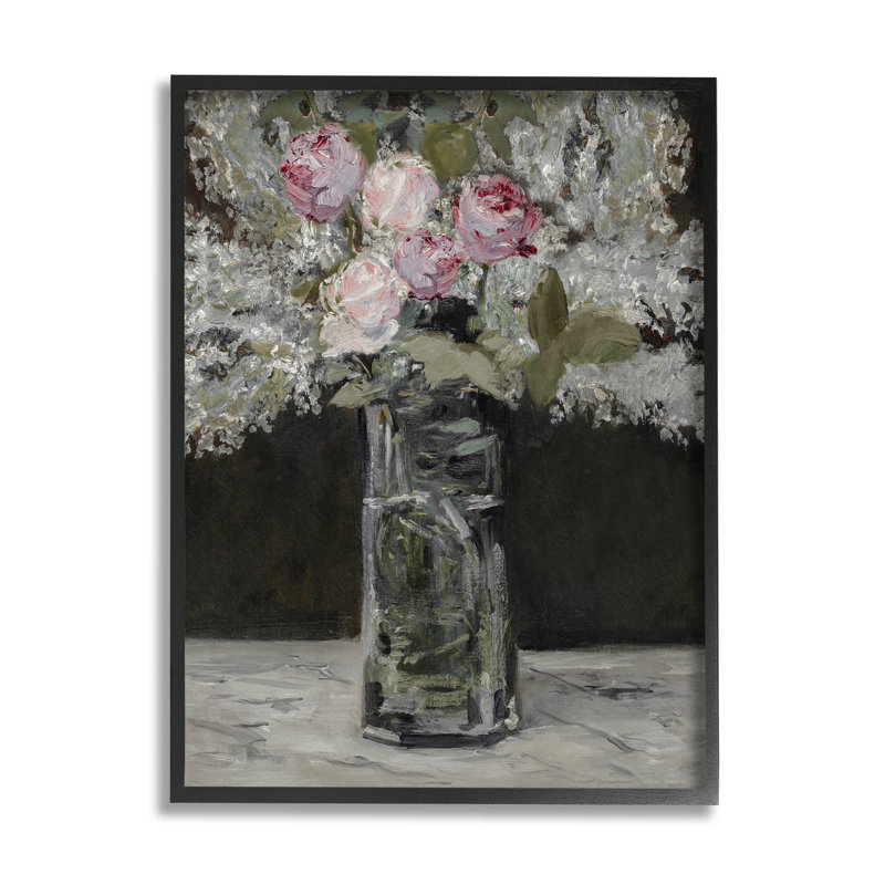 Art traditionnel giclée par bouquet de roses, Giclée encadrée noir minuit, H 14 po x l 11 po x P 1,5 po