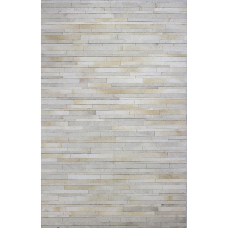 Ivory Striped Handmade Cowhide Rectangular Rug 4' x 6'