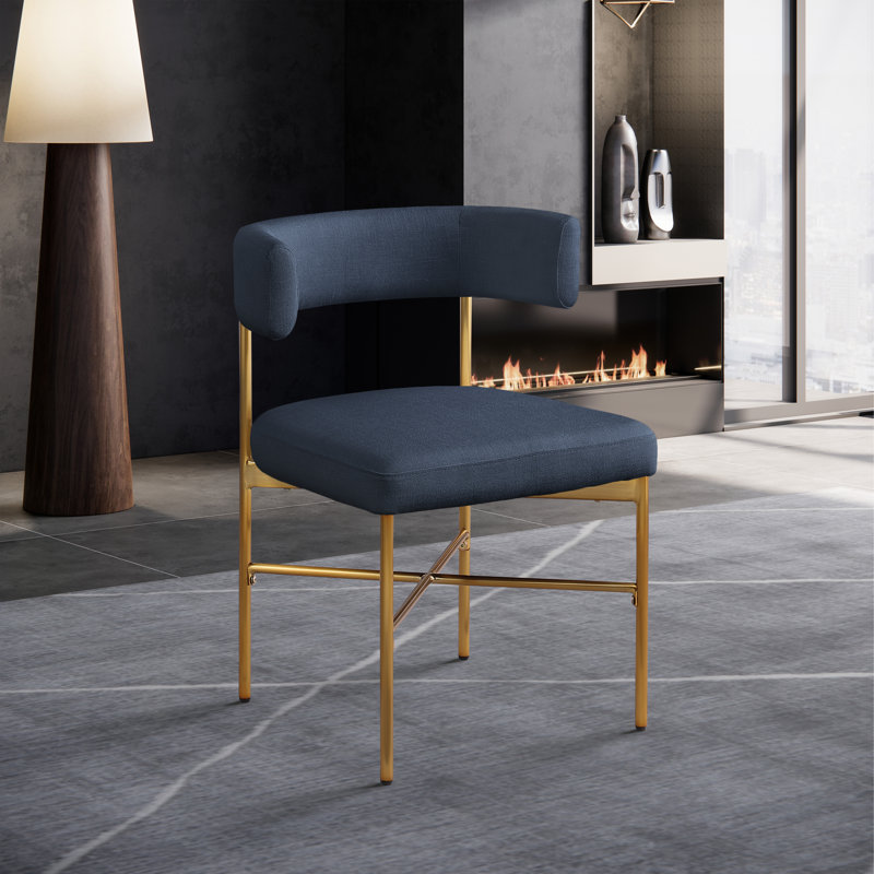 Chaise en tissu texturé Klaidi, Tissu texturé en lin noir, Or brossé