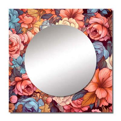 Design Art Blossoming Retro Pink And White Roses - Wildflowers Square Mirror For Wall Art Decor