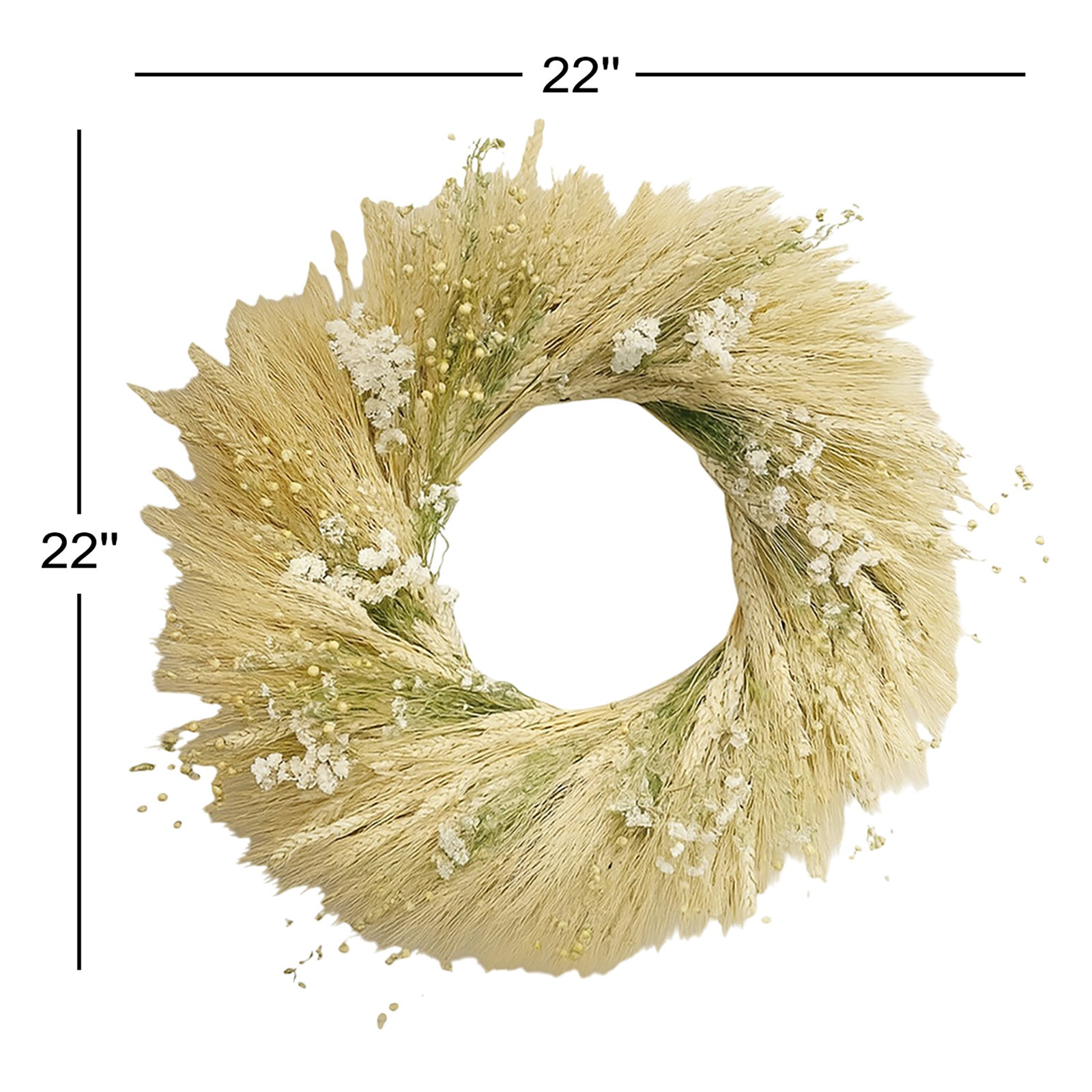 Natural Dried Wheat, White Pearly, and Flax Wreath