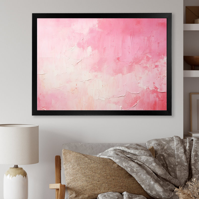 Or et rose, rivière abstraite minimale IV - Fuschia, art mural, H 12 po x l 20 po x P 1 po, Cadre simple noir