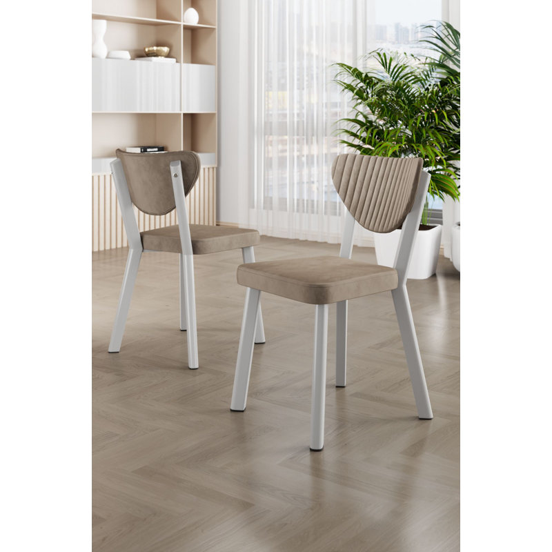Ensemble de chaises modernes 6 pièces, cappuccino et blanc | Structure 100% métal, envers en contreplaqué, tissu Babyface | Dimensions: 17,7 po x 33,9 po x 18,1 po | Confortable dossier 22 en mousse et siège en mousse 28 po | Élégant et durable pour la salle à manger ou le bureau