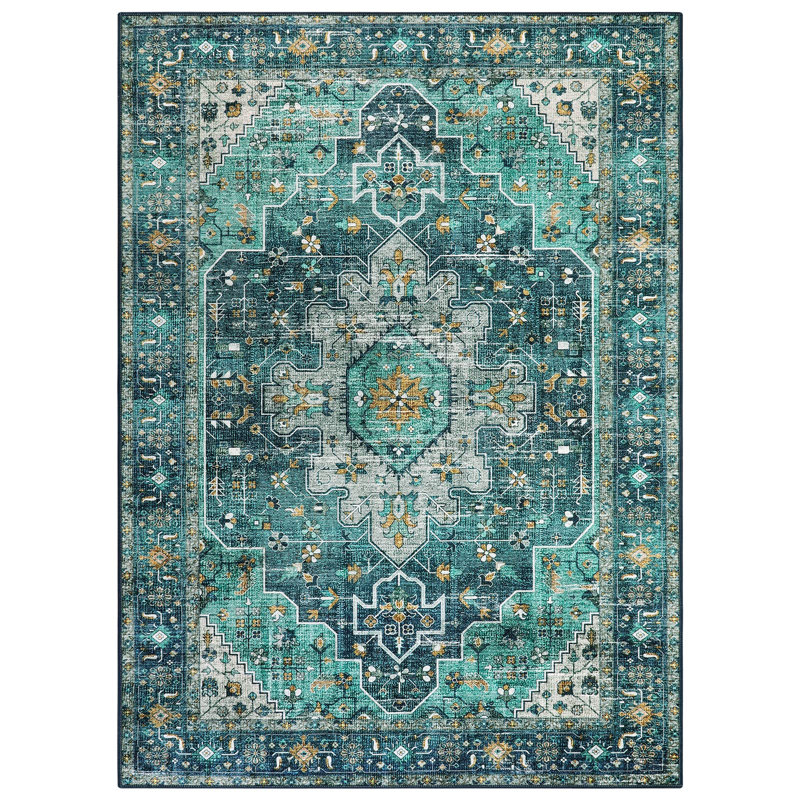 Govan Ultra-Thin Washable Vintage Area Rug Dining Room Rug for Bedroom, Non-Shed Living Room Mat, Indoor Oriental Medallion Hardwood Floor Carpet for Office Home Decor