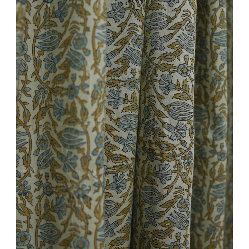 Rideau en lin fait à la main à motif de rideaux en lin simple, gris et vert, L 100 po x L 63 po