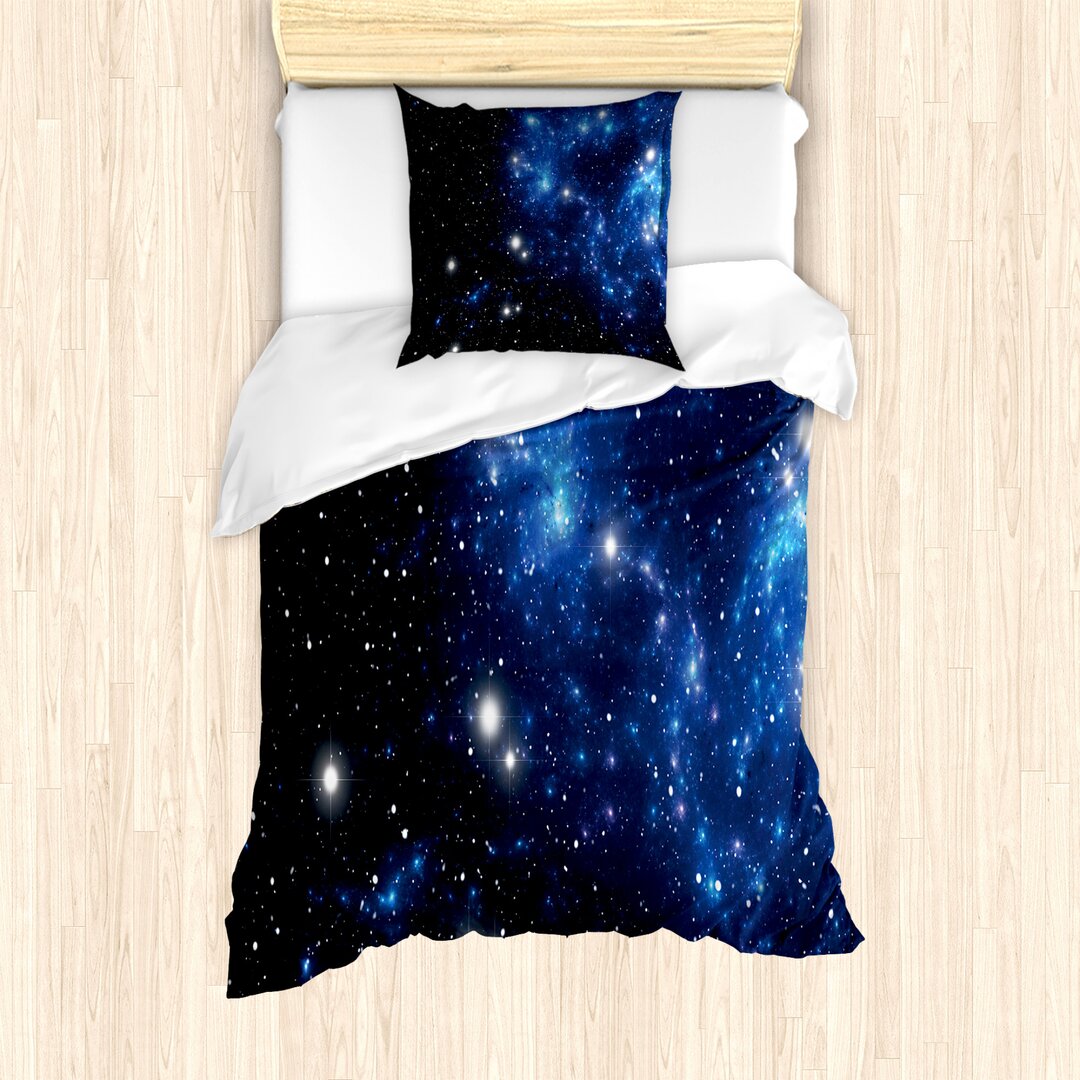 Bettbezug Set, Space Star Nebel, Konstellation, Blau Schwarz Weiß