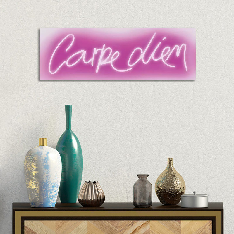 Neon Carpe Diem Pinkon White by Hailey Carr - Wrapped Canvas Print, 30.48 cm H x 91.44 cm W x 1.91 cm D