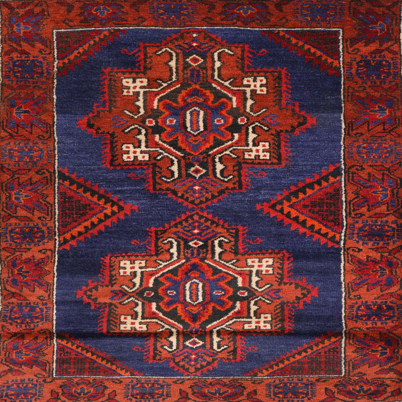 Tapis traditionnel rouge / bleu / blanc, Rond 7 pi