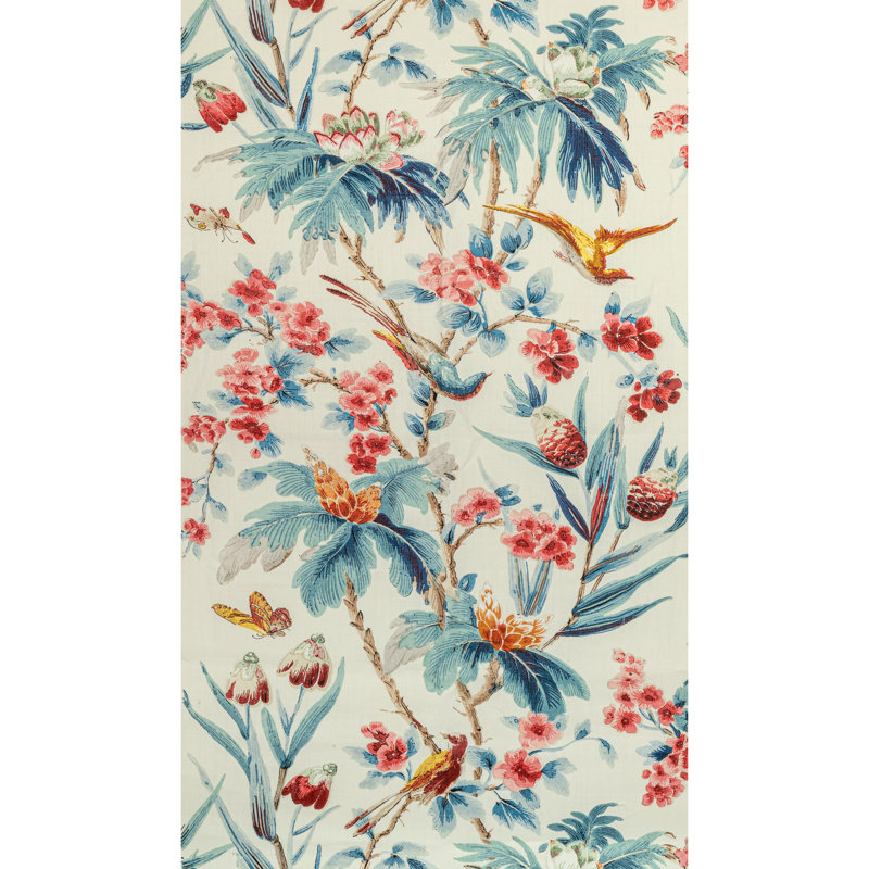 Gastaud 100% Linen Fabric, Aqua/Berry