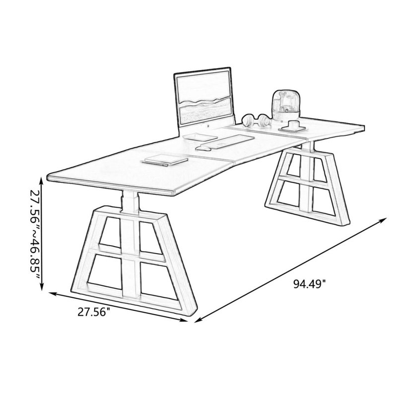 Bureau debout en bois manufacturé noir Free Form, H 46,85 po x l 94,49 po x P 27,56 po