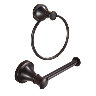 Oil-Rubbed Bronze Toilet Paper Holder and Towel Ring Set