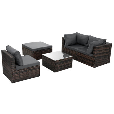 5 Patio Furniture: Pe With Cushions & Tempered Glass Top : Strong Metal Structure Tabletop