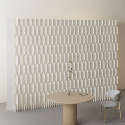 Folding Room Divider, Freestanding No Drill Expandable Paper Partition, Double-Sided Fish Scale & Accordion Pleat Screen, Lightweight Privacy Separator for Office & Shop Displays