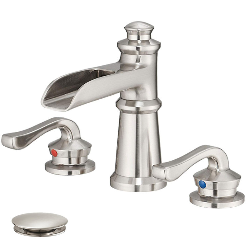 Widespread Single-handle Bathroom Faucet with Drain Assembly, Brushed Nickel