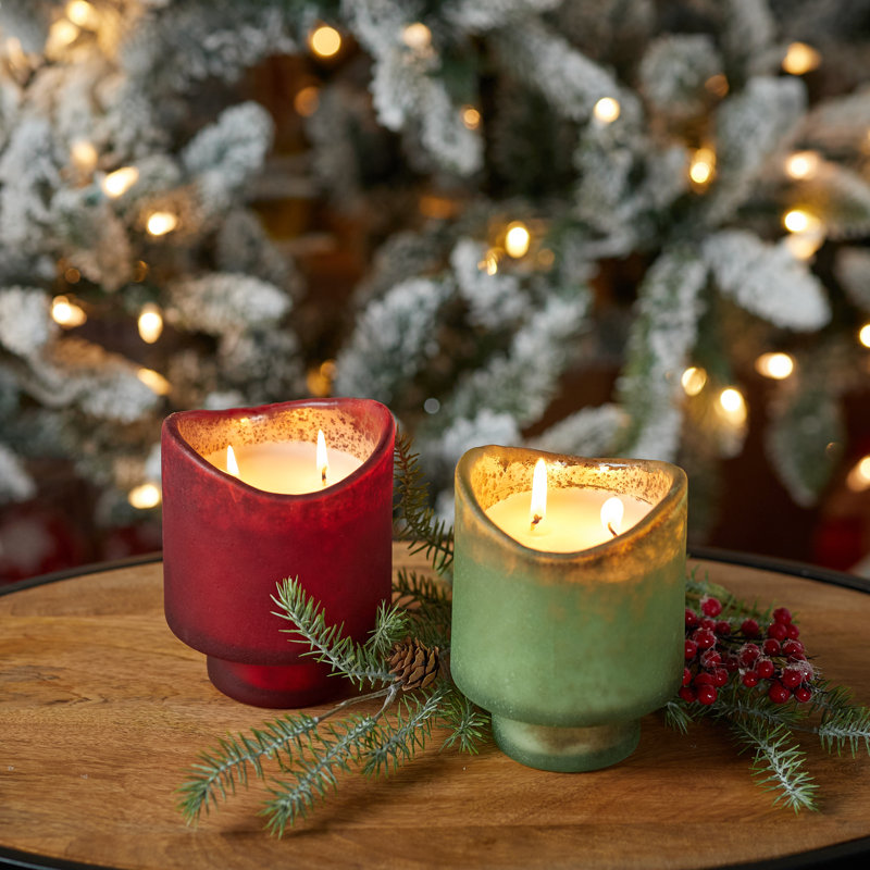 Bougie parfumée au soja avec support en verre givré Wassail (ensemble de 2)