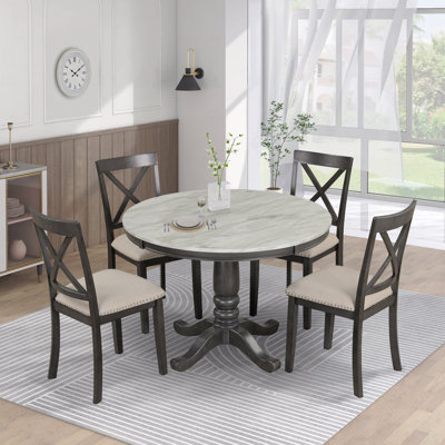 5 Pieces Dining Table And Chairs Set For 4 People Persons, Kitchen Room Solid Wood Table With 4 Chairs
