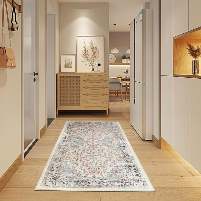  Boho Floral 2x6 Hallways Runner Rug,Thin Soft Kitchen Rug, Non-Slip Washable Low-Pile Farmhouse Carpet for ‎Laundry, Bathroom, Bedroom