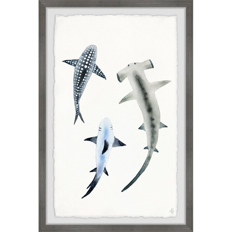 Lemanski 'Shark Trio' Framed Art Print, 36" H x 24" W x 1.5" D
