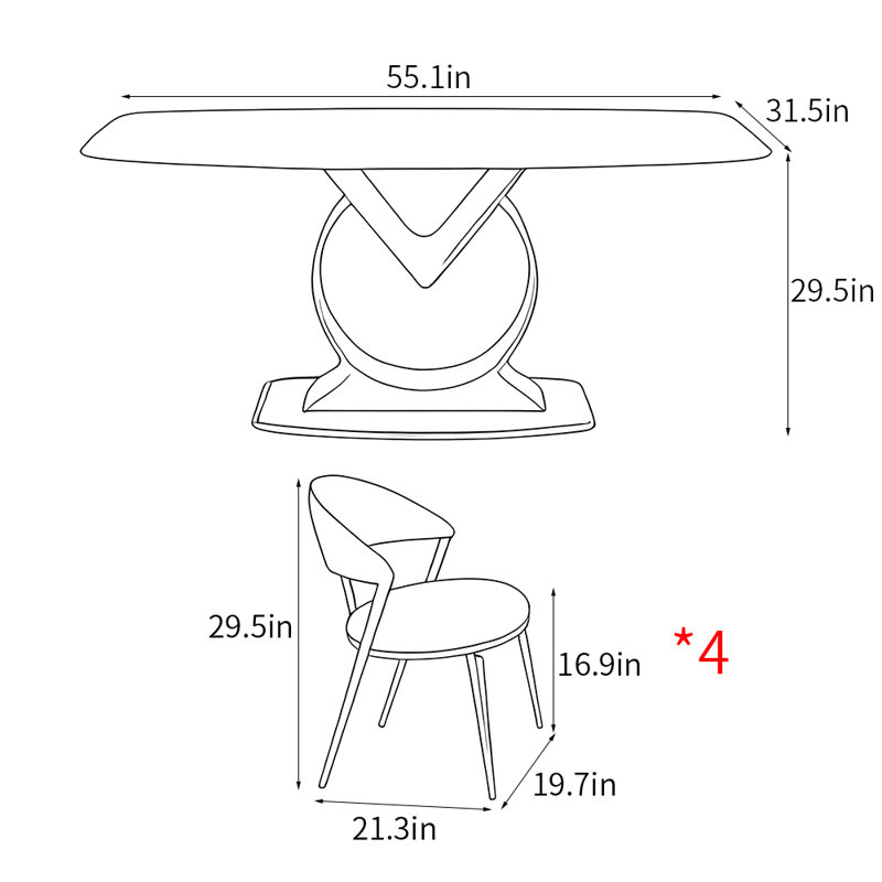 Ensemble de table de salle à manger rectangulaire de style nordique, H 29,5 po x L 55,1 po x l 31,5 po