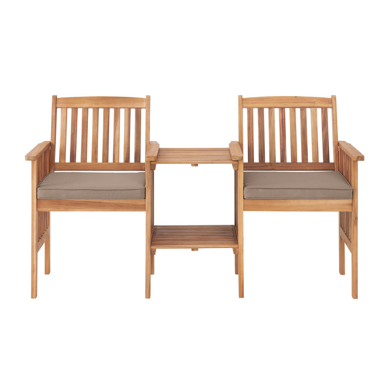 Banc d'extérieur double en bois d'acacia avec table attachée Bristol