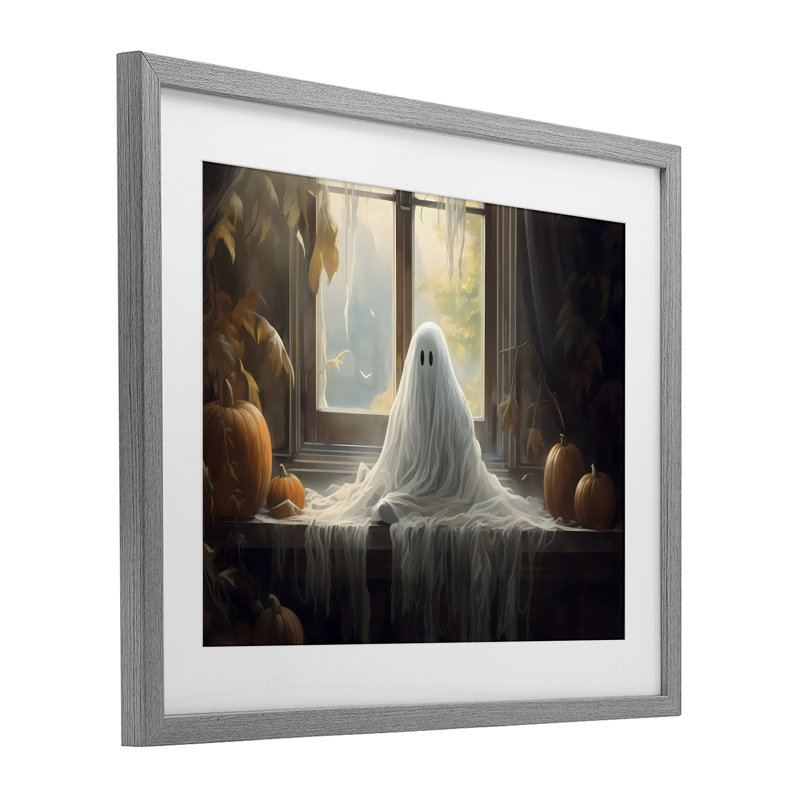 Fantôme assis dans une fenêtre, reproduction encadrée sous verre, design par LSR Design Studio, H 17 po x l 21 po