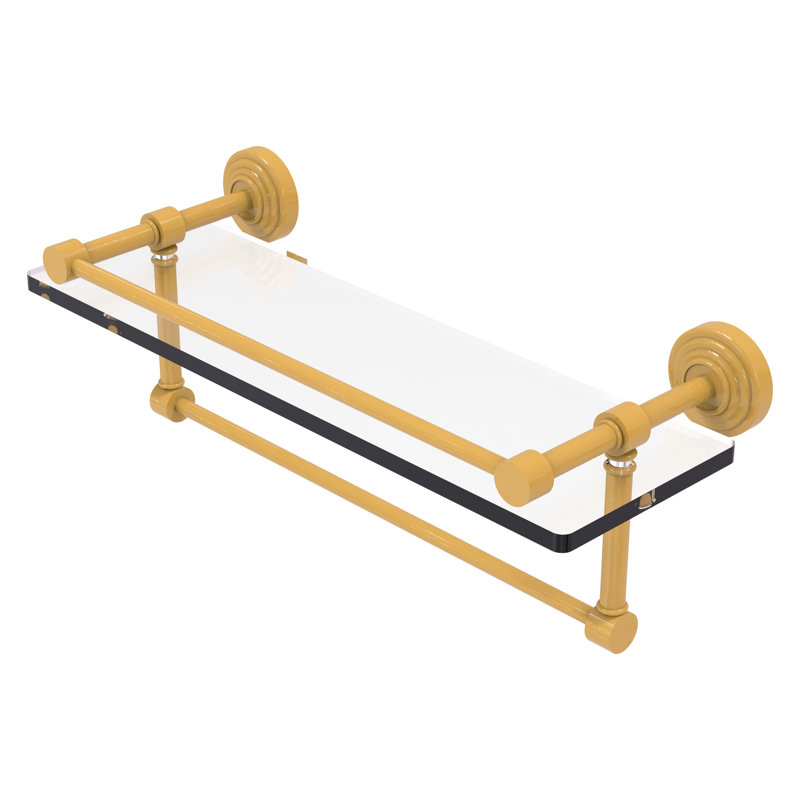 Tablette en verre avec barre à serviettes Gallery, H 5 po x l 16 po x P 5 po, Or espagnol