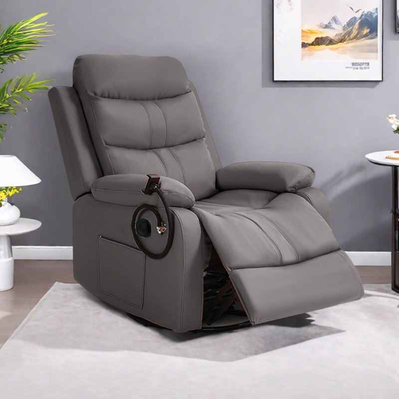 Living Room Single Comfy Faux Leather Recliners, Gray