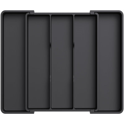 Utensil Organizer For Kitchen Drawers, Expandable Cooking Utensil Tray, Adjustable Cutlery Silverware Flatware Holder, Plastic Spatula Tools Storage Divider, 11-18 X 14", Black