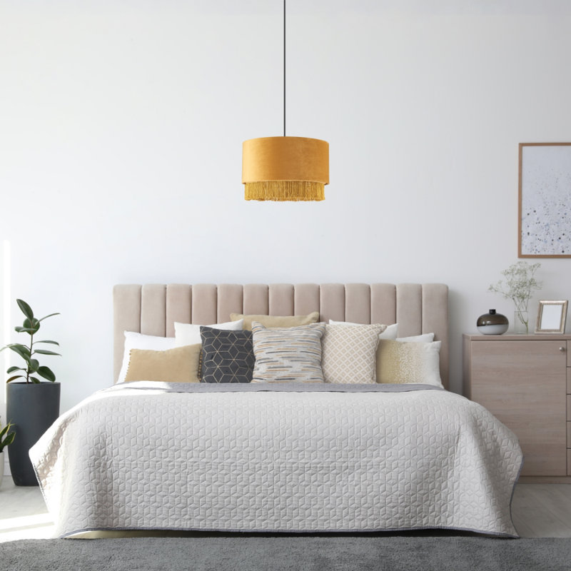 16cm H Velvet Drum Pendant Shade ( Screw On ), Ochre