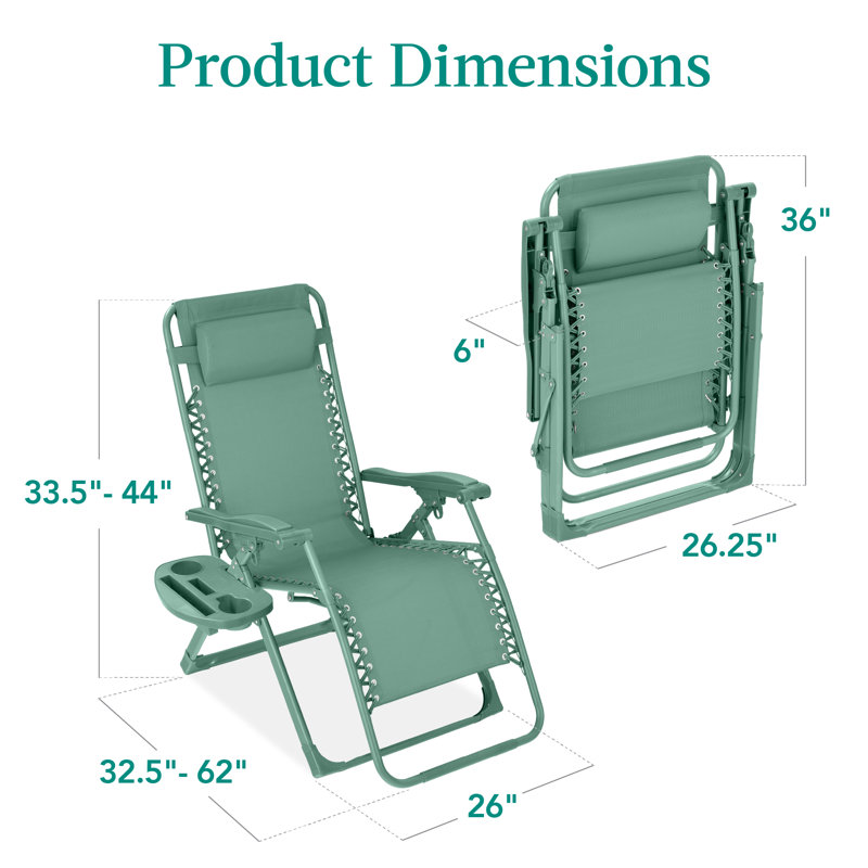 Monochromatic Zero Gravity Chair, Folding Patio Recliner W/Side Tray, Headrest, Seafoam