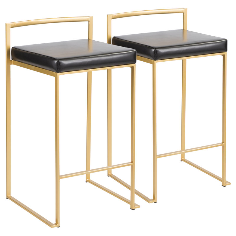 Tabouret de bar et de comptoir Ernestine, Similicuir noir, Tabouret de comptoir (siège d'une hauteur de 27 p