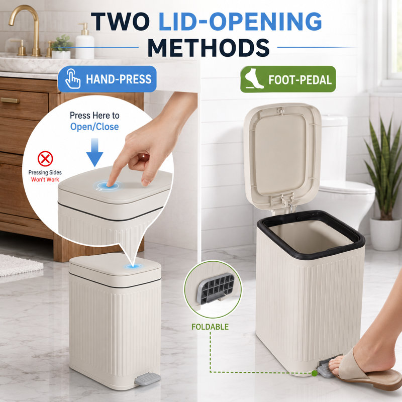 Poubelle compacte à fermeture en douceur compacte de 1,9 gallon avec couvercle, poubelle mince convenant au bureau, à la chambre à coucher, à la cuisine ou au salon
