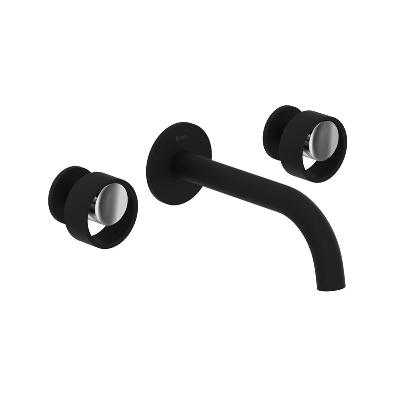 Eclissi Wall Mount Lavatory Faucet Trim With C-Spout, Matte Black/Polished Chrome
