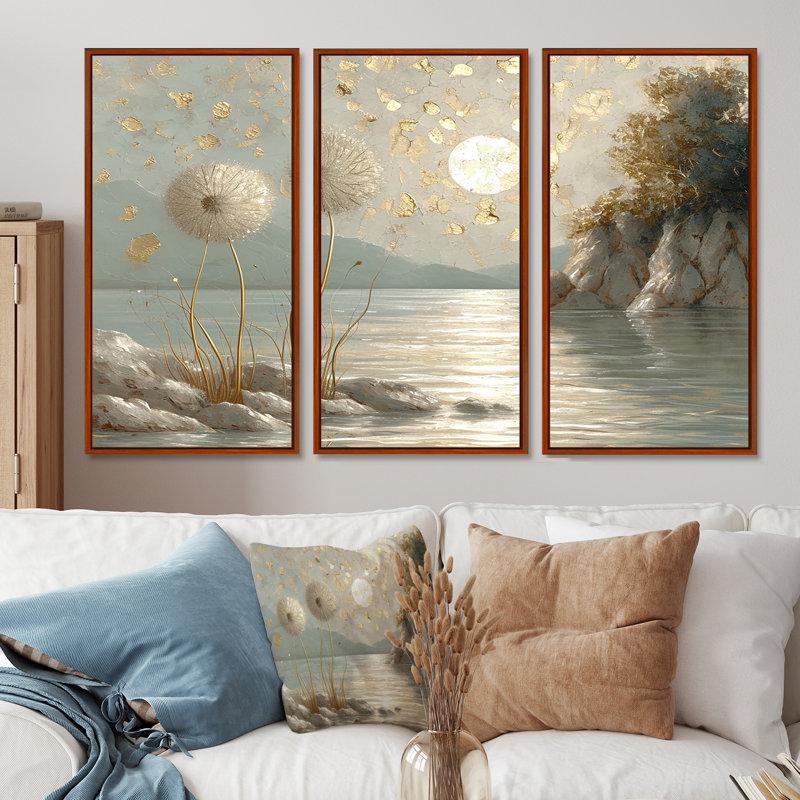 Ensemble d'art mural Hamill - Lake, H 40 po x l 60 po x P 1 po, Cadre flottant brun