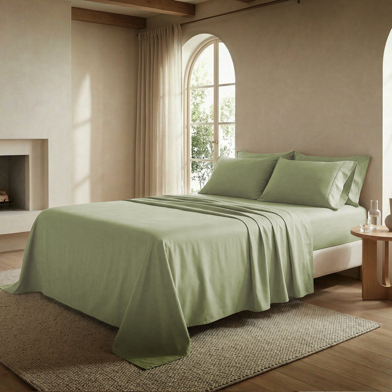 Ensemble de draps 100% satin de coton à densité de tissage 800 fils Threadmill, Vert sauge uni