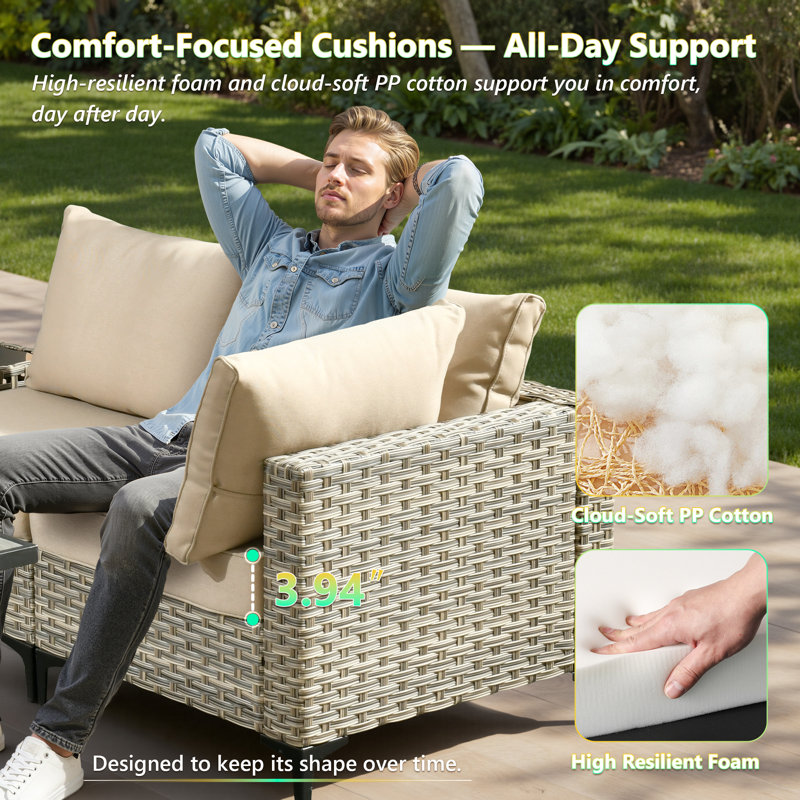 Sorella 11-Piece PE Wicker Outdoor Patio Furniture Set with 54" Propane Fire Pit Table & Solar-Powered Lighting, Beige