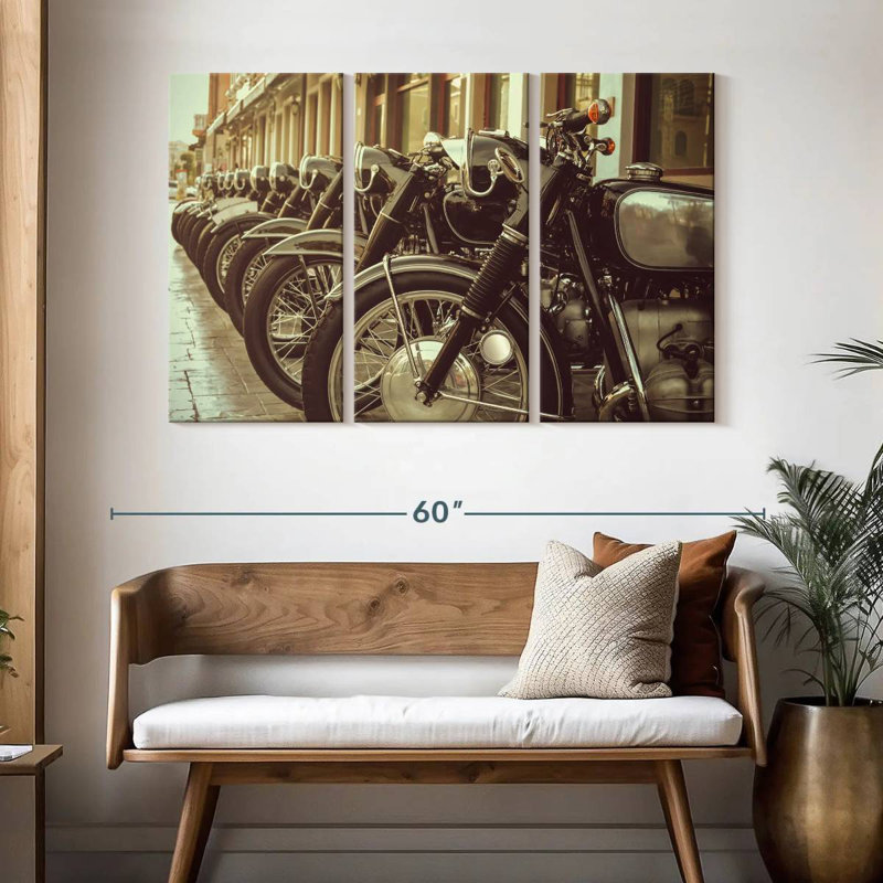 Mehar Vintage Black Motorcycles, 32" H x 50" W