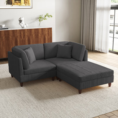 3-Piece Corduroy Modular Sectional with Ottoman