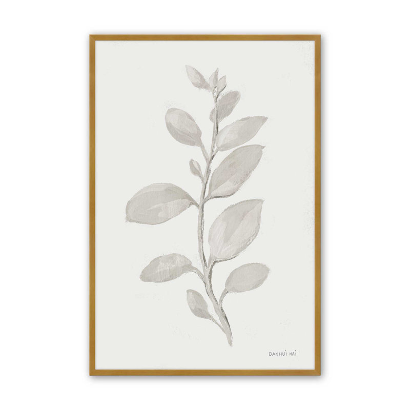 Elegant Grey Leaves II Print, Polished Gold Open Corner Framed, 15.25'' H x 12.25'' W