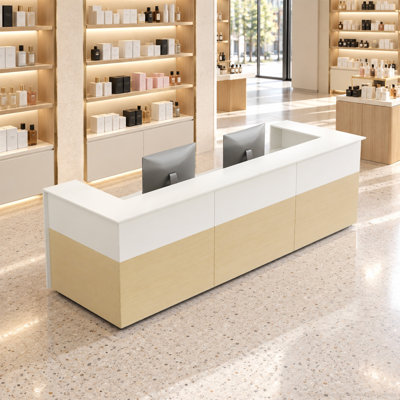 Dual-Workstation Reception Desk with Storage and Power Outlets