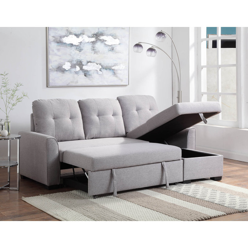 Upholstered 92 " Linen Blend L-Shaped Sofa Bed